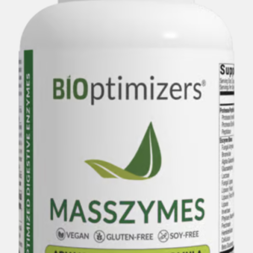 MassZymes full-spectrum digestive enzyme supplement by BIOptimizers, supporting digestion, energy, and muscle recovery